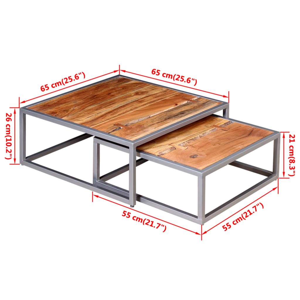 Solid Sheesham Wood Nesting Coffee Table Set with Iron Legs S60911
