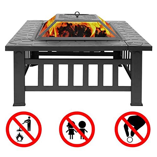 32in Wood Fire Pit with Mesh Lid and Fire Poker B510614