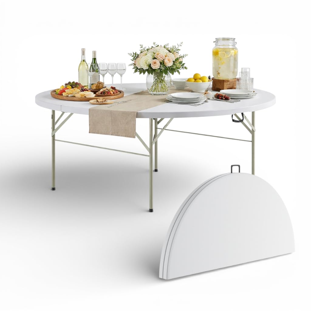 6 Ft Round Bi-Fold Folding Table with 10 Chairs M317727