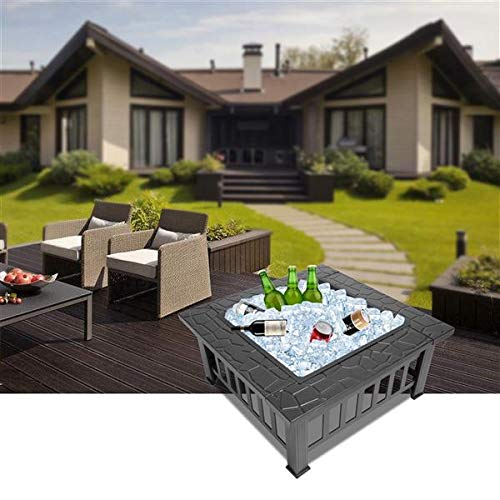 32in Wood Fire Pit with Mesh Lid and Fire Poker B510614