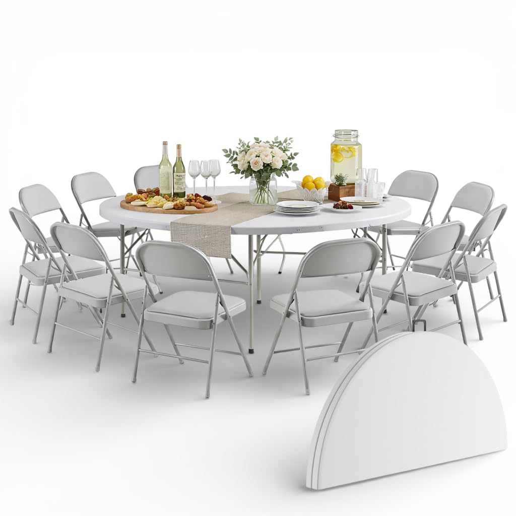 6 Ft Round Bi-Fold Folding Table with 10 Chairs M317727