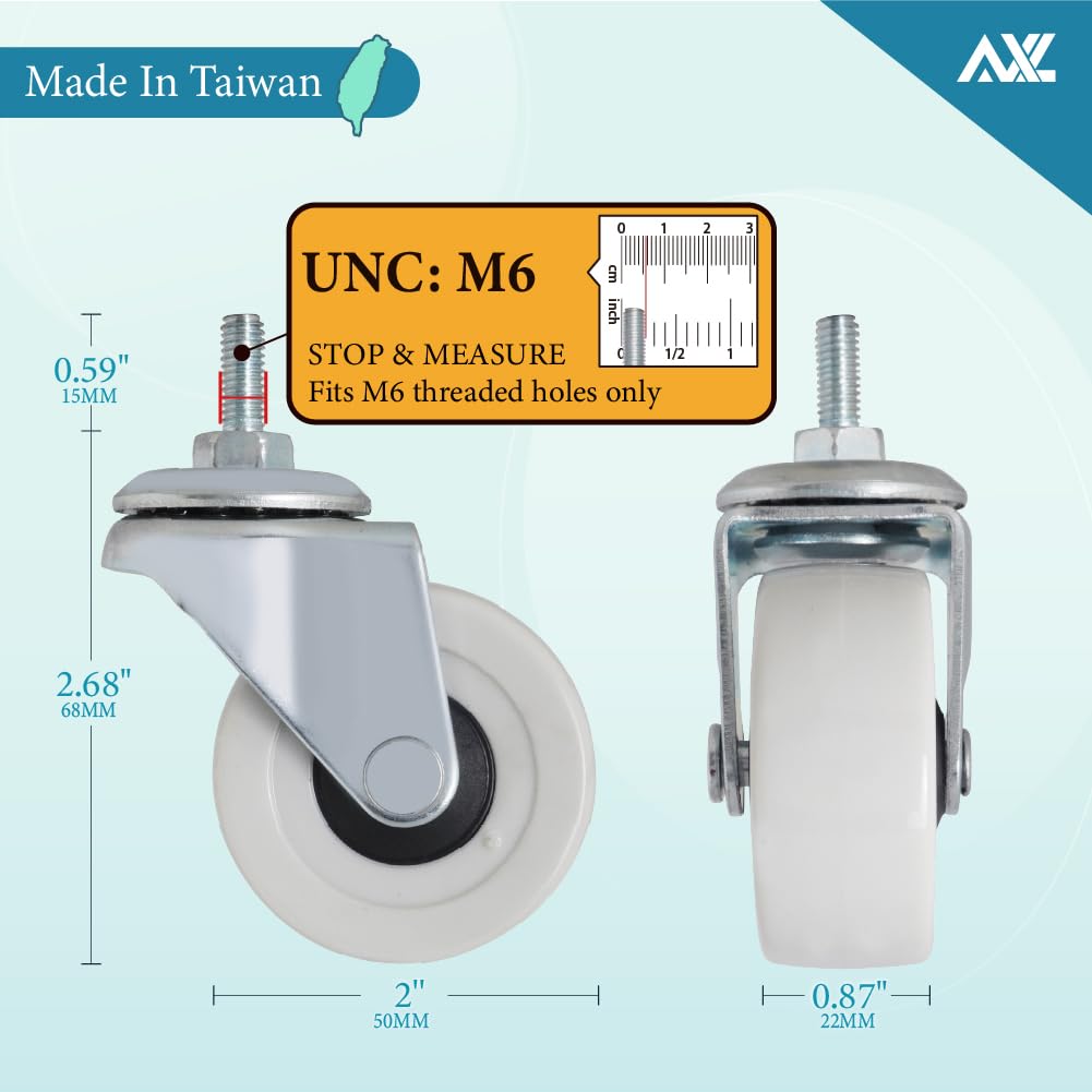 2 Inch PVC Threaded Stem Caster Wheels, Set of 4 B12086