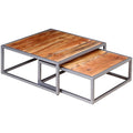 Solid Sheesham Wood Nesting Coffee Table Set with Iron Legs S60911
