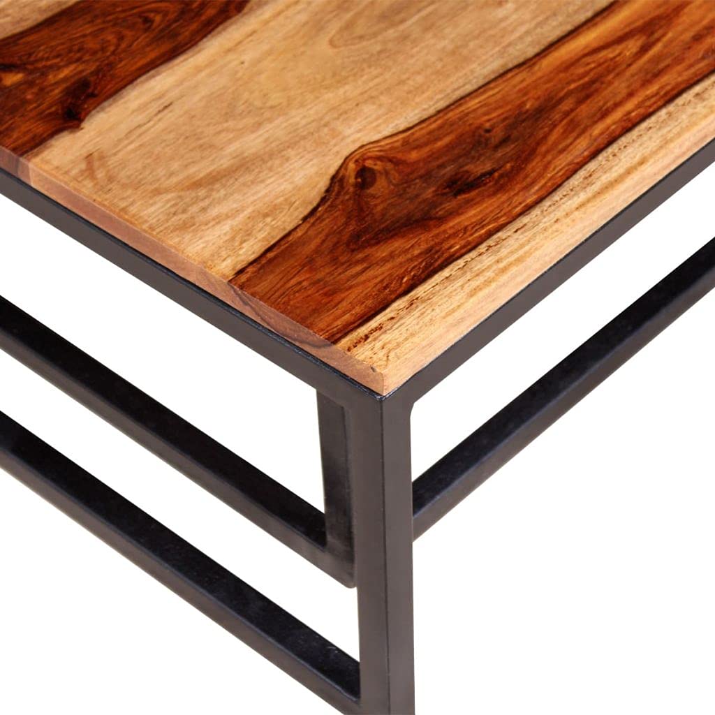 Solid Sheesham Wood Nesting Coffee Table Set with Metal Frame D580