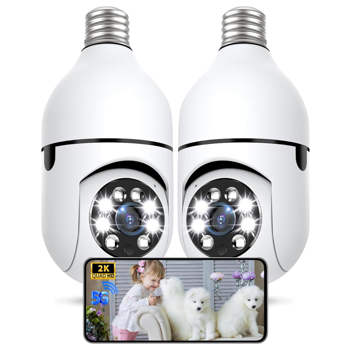 2K 5GHz & 2.4GHz WiFi Light Bulb Security Camera 360° PTZ T89600