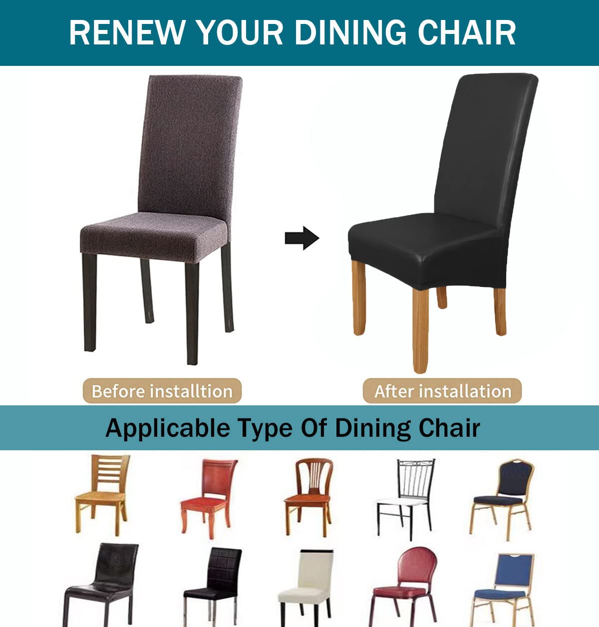 Pu Leather Waterproof Oilproof Stretch Dining Chair Covers 2 PCS B912