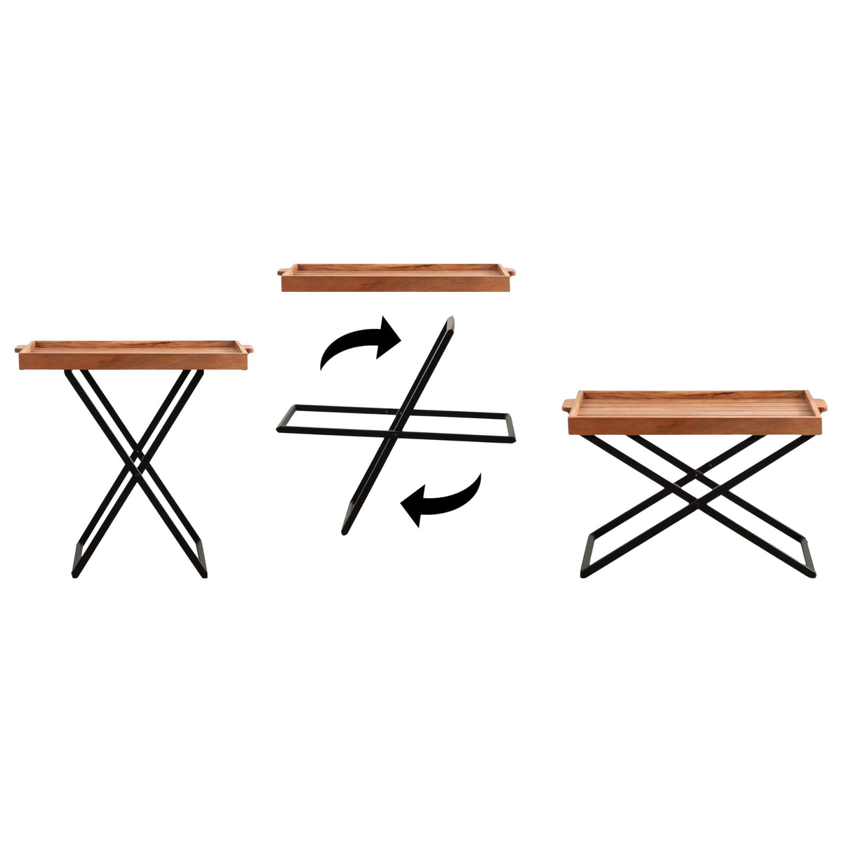 Natural Brown and Black Wood Tray Table with Removable Serving Tray Top P9103