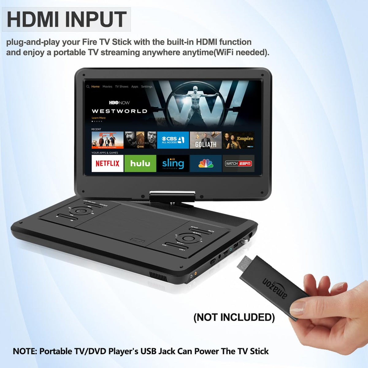 16.5" Portable TV/DVD Player Combo with 14.0" HD Swivel Screen Y2459