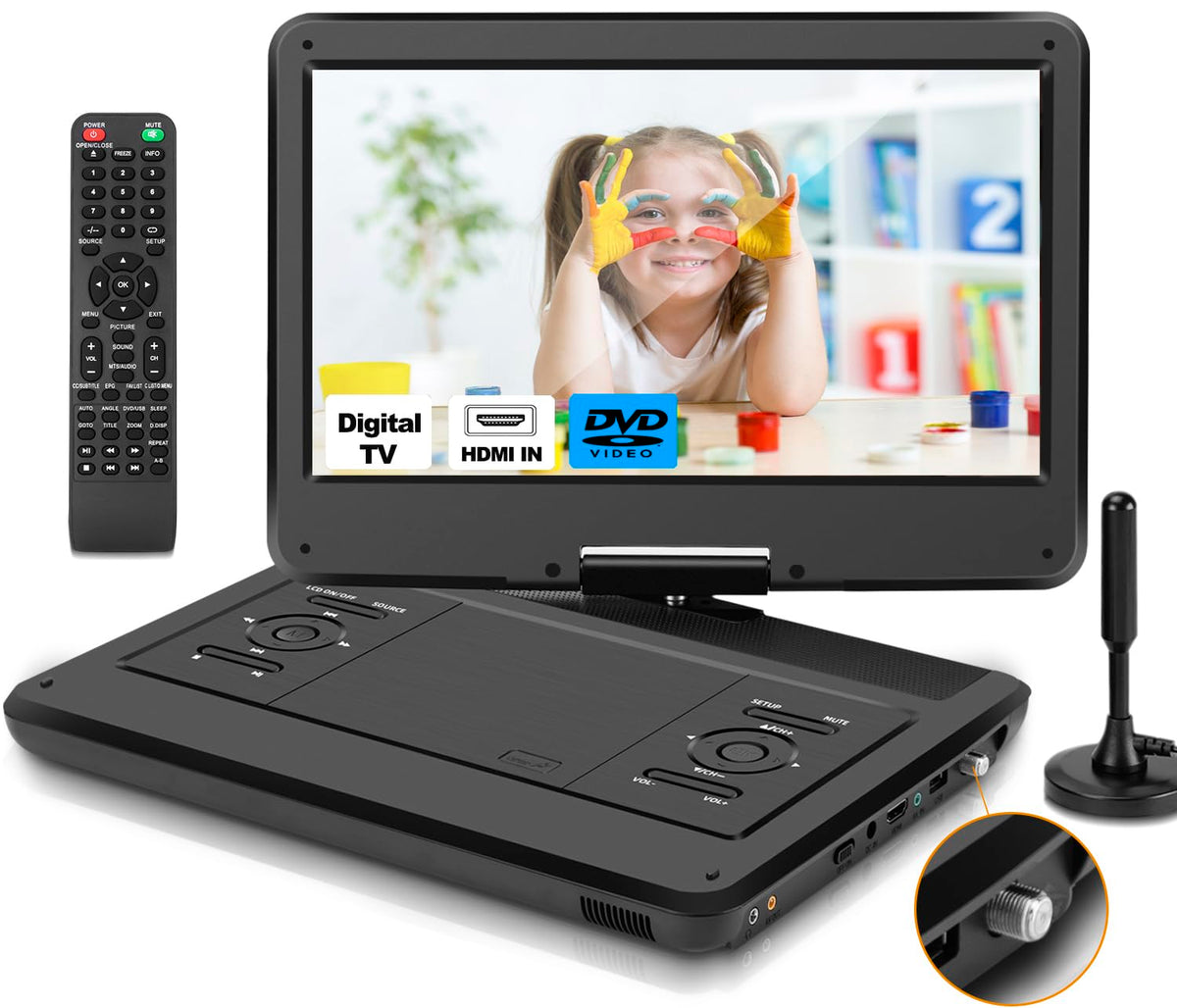 16.5" Portable TV/DVD Player Combo with 14.0" HD Swivel Screen Y2459