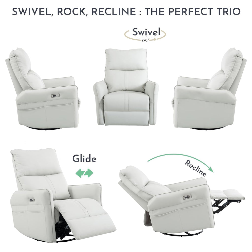 Power Swivel Rocker Recliner Chair Light Gray I320