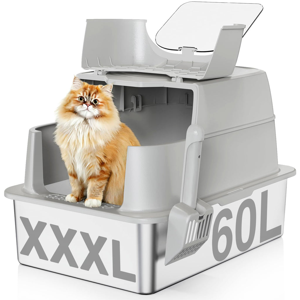 XXXL Stainless Steel Cat Litter Box with Lid S639384
