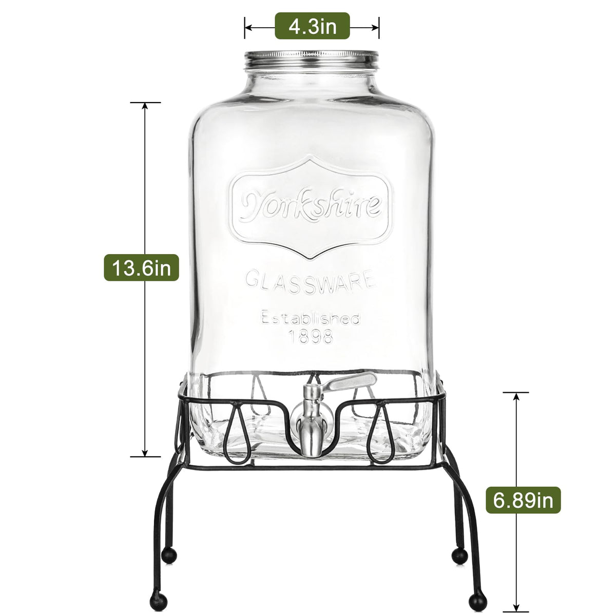 2 Gallon Glass Drink Dispenser with Stand E5266