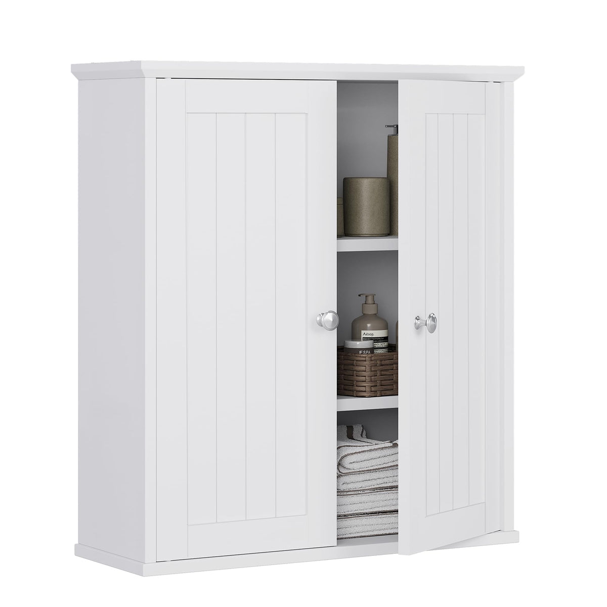 White Wall Mount Bathroom Cabinet with 2 Doors V606