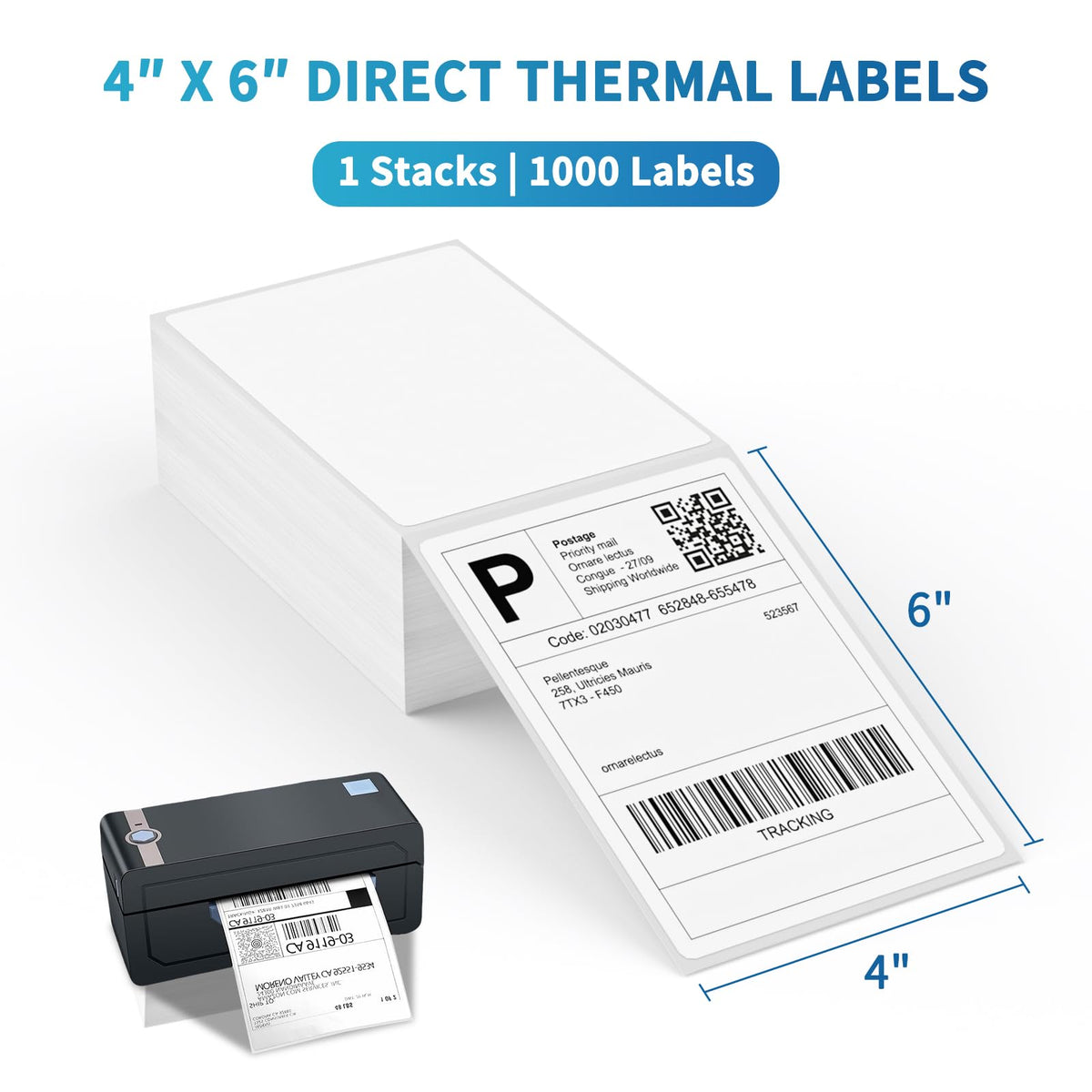 4 x 6 White Perforated Direct Thermal Labels, 1000 per Stack Y58743