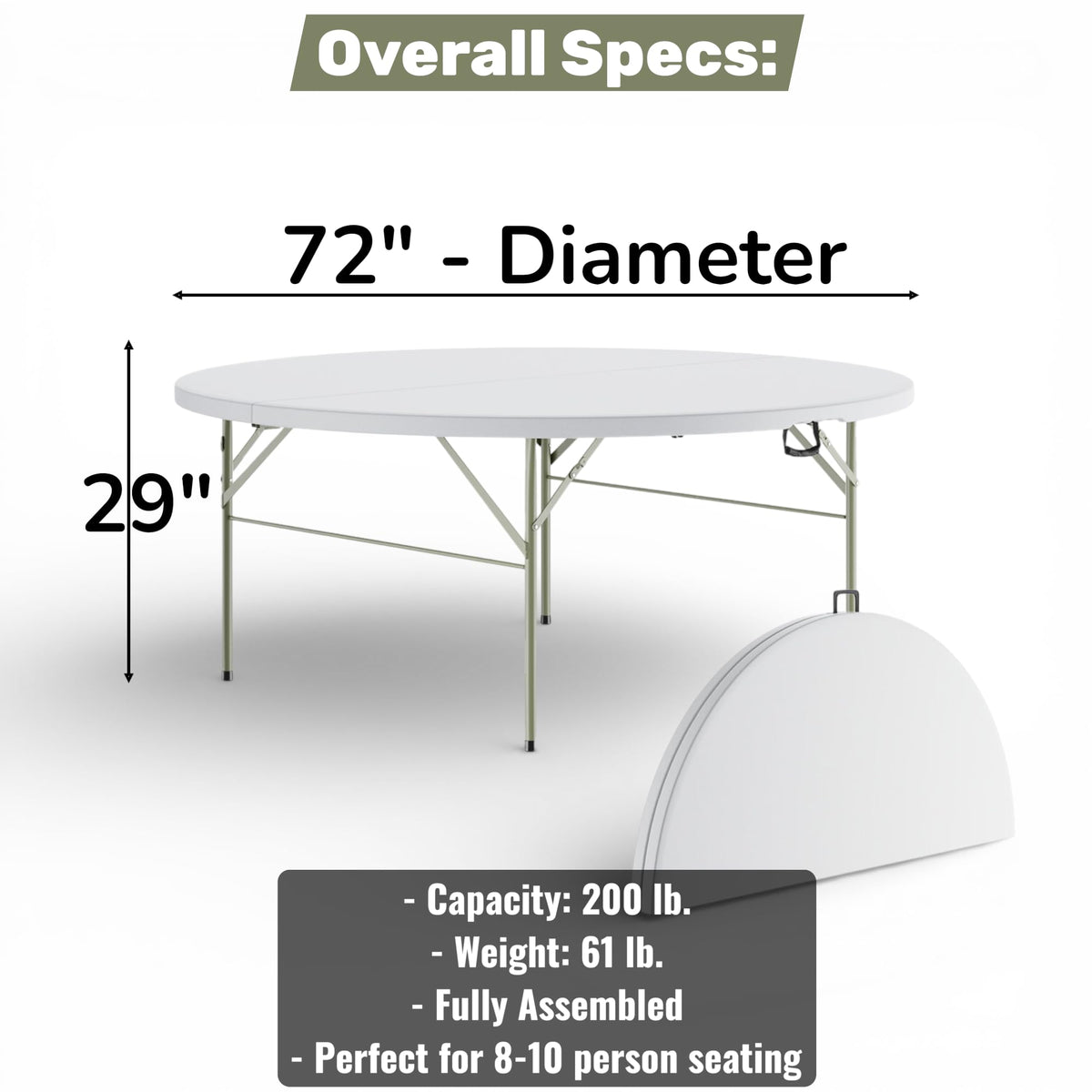 6 Ft Round Bi-Fold Folding Table with 10 Chairs M317727