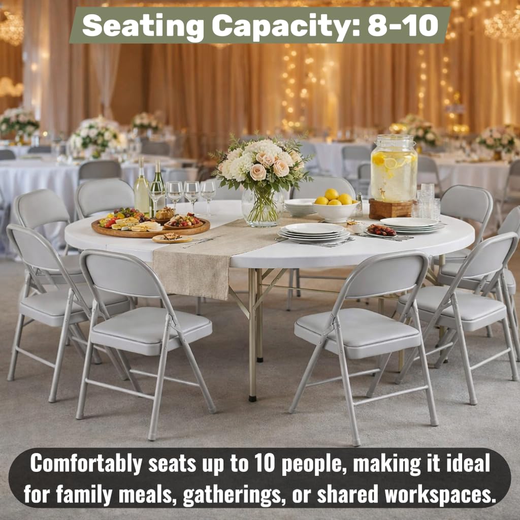 6 Ft Round Bi-Fold Folding Table with 10 Chairs M317727