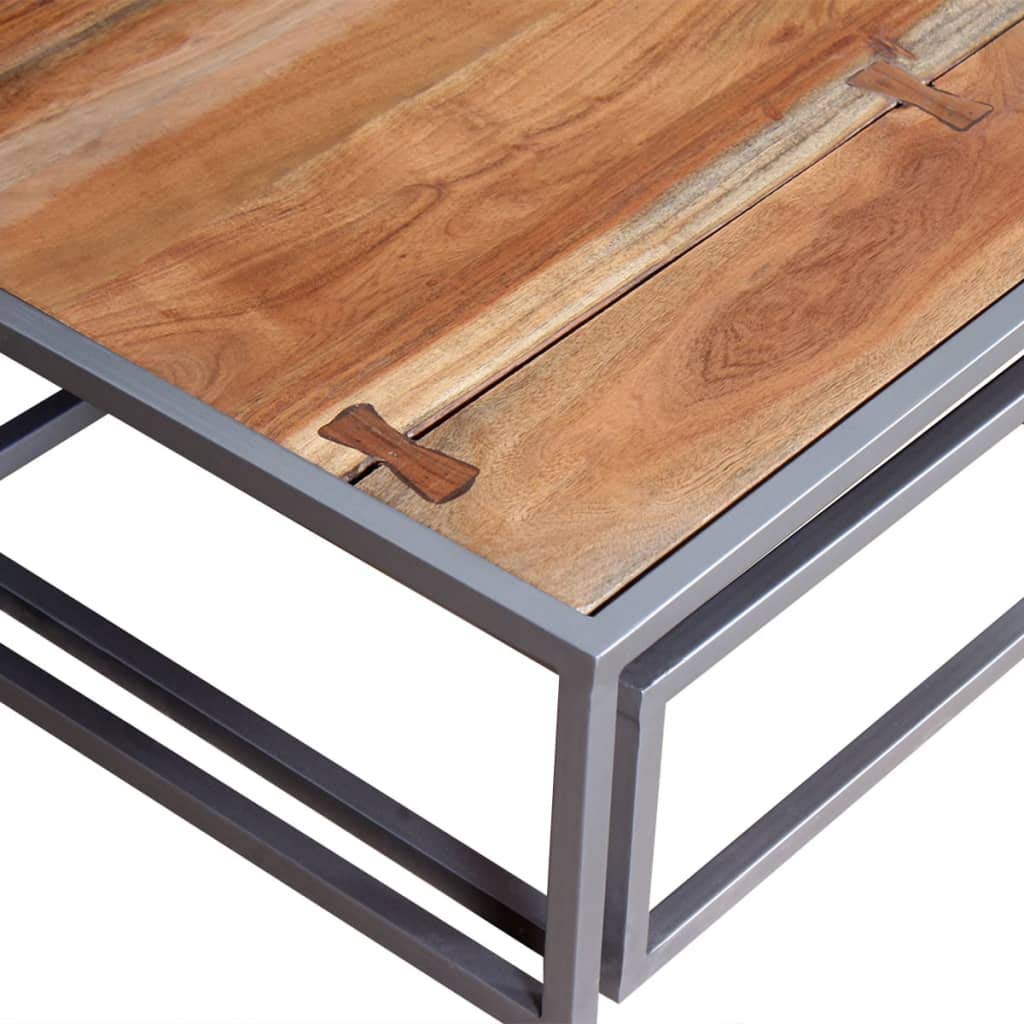 Solid Sheesham Wood Nesting Coffee Table Set with Iron Legs S60911