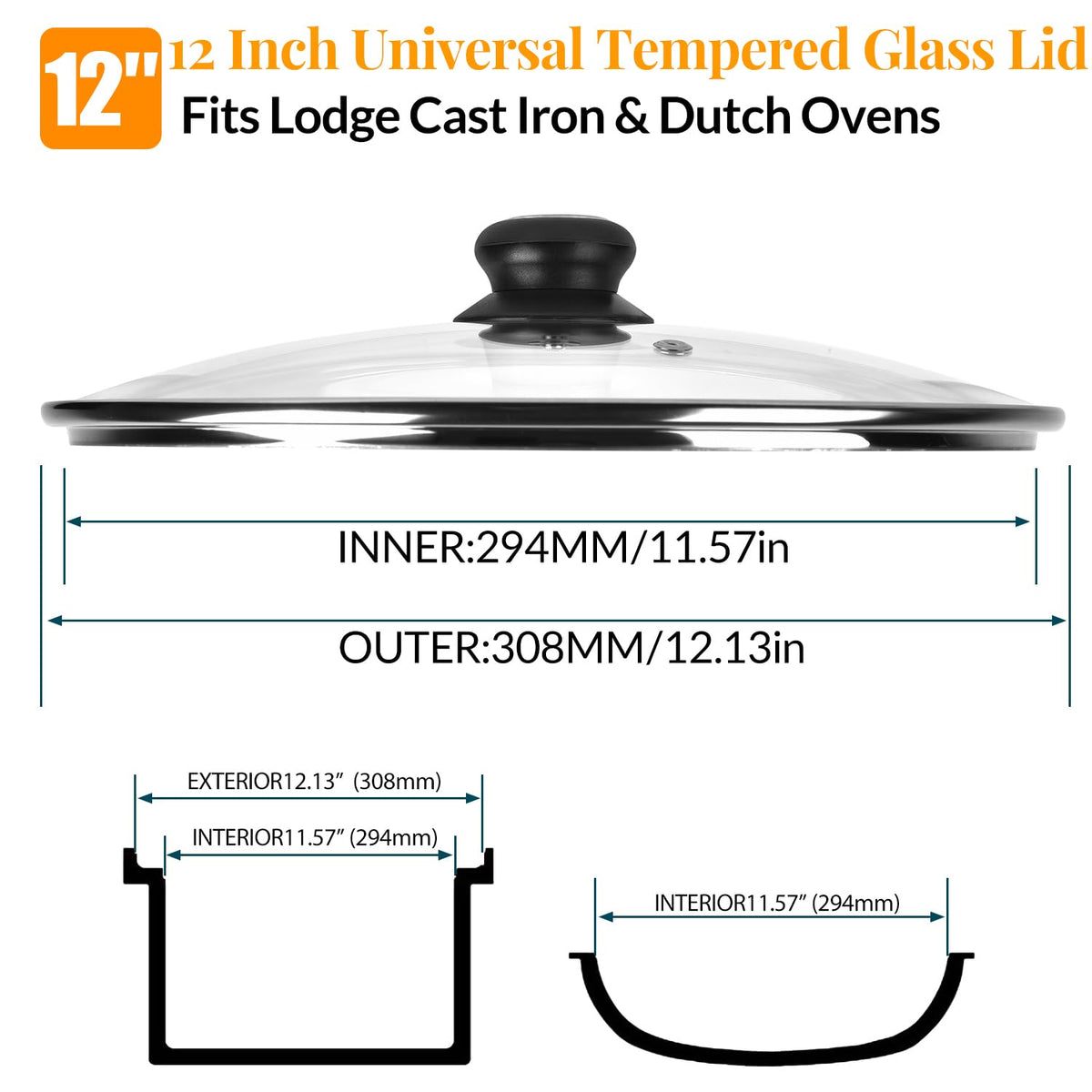12 Inch Tempered Glass Lid for Frying Pan & Skillet O49410