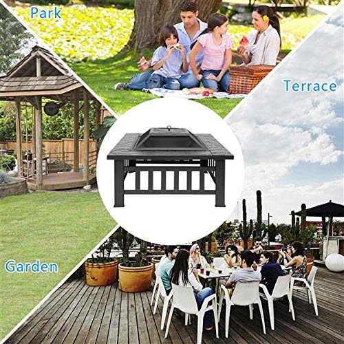 32in Wood Fire Pit with Mesh Lid and Fire Poker B510614