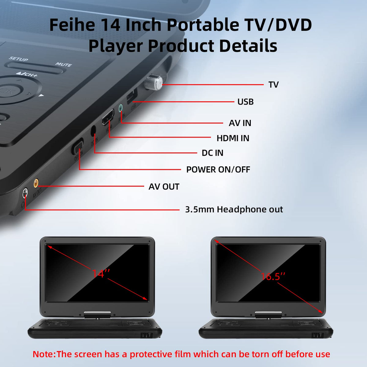 16.5" Portable TV/DVD Player Combo with 14.0" HD Swivel Screen Y2459