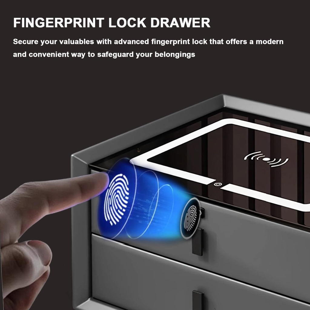 White 3 Drawer Nightstand with Fingerprint Lock and Wireless Charging F7764