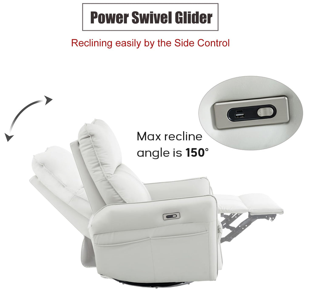 Power Swivel Rocker Recliner Chair Light Gray I320