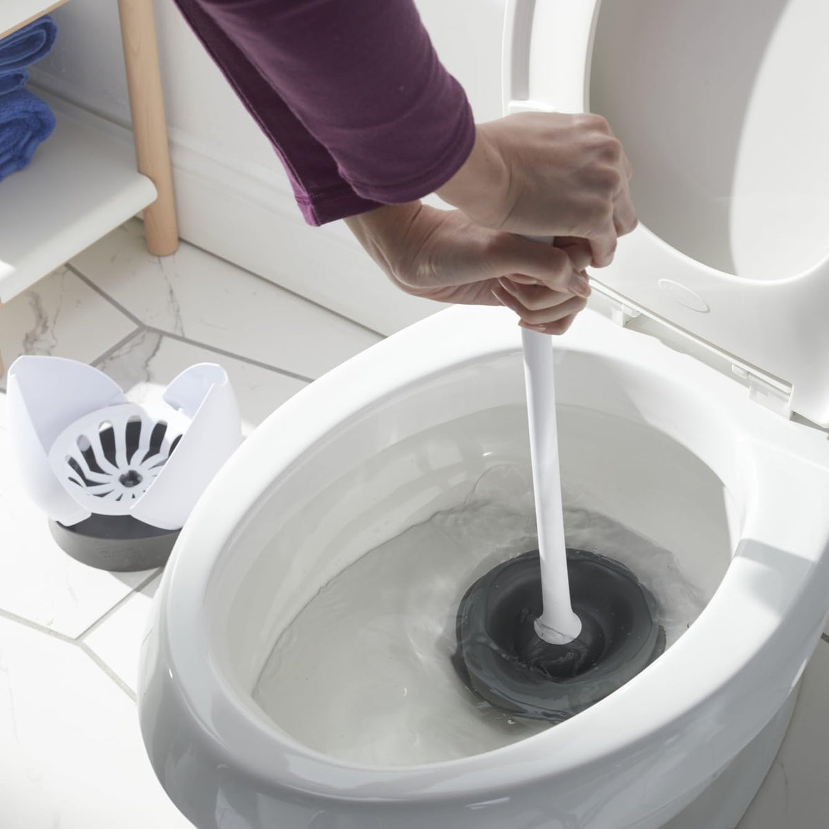 Heavy-Duty Toilet Plunger with Hideaway Holder, White P636