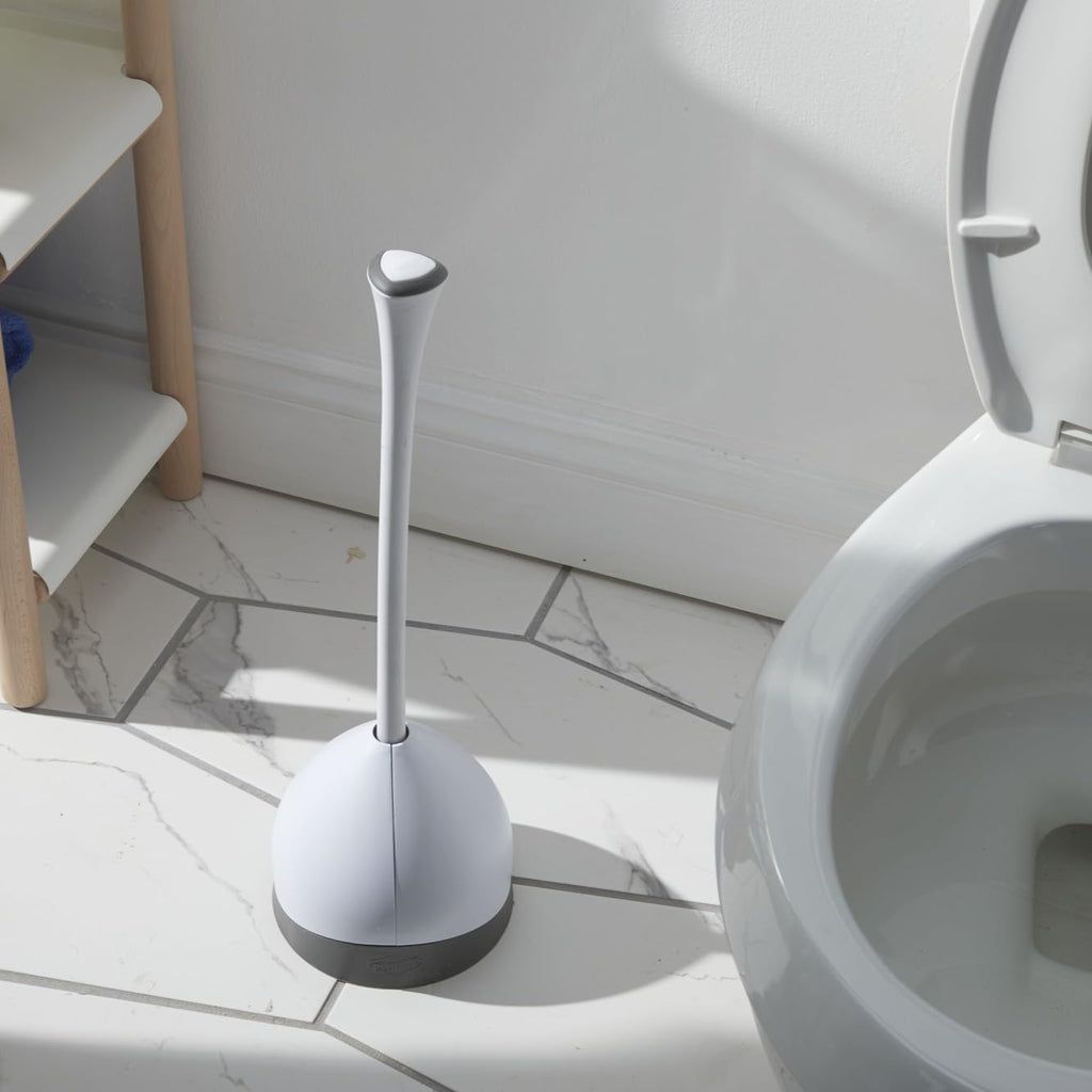 Heavy-Duty Toilet Plunger with Hideaway Holder, White P636
