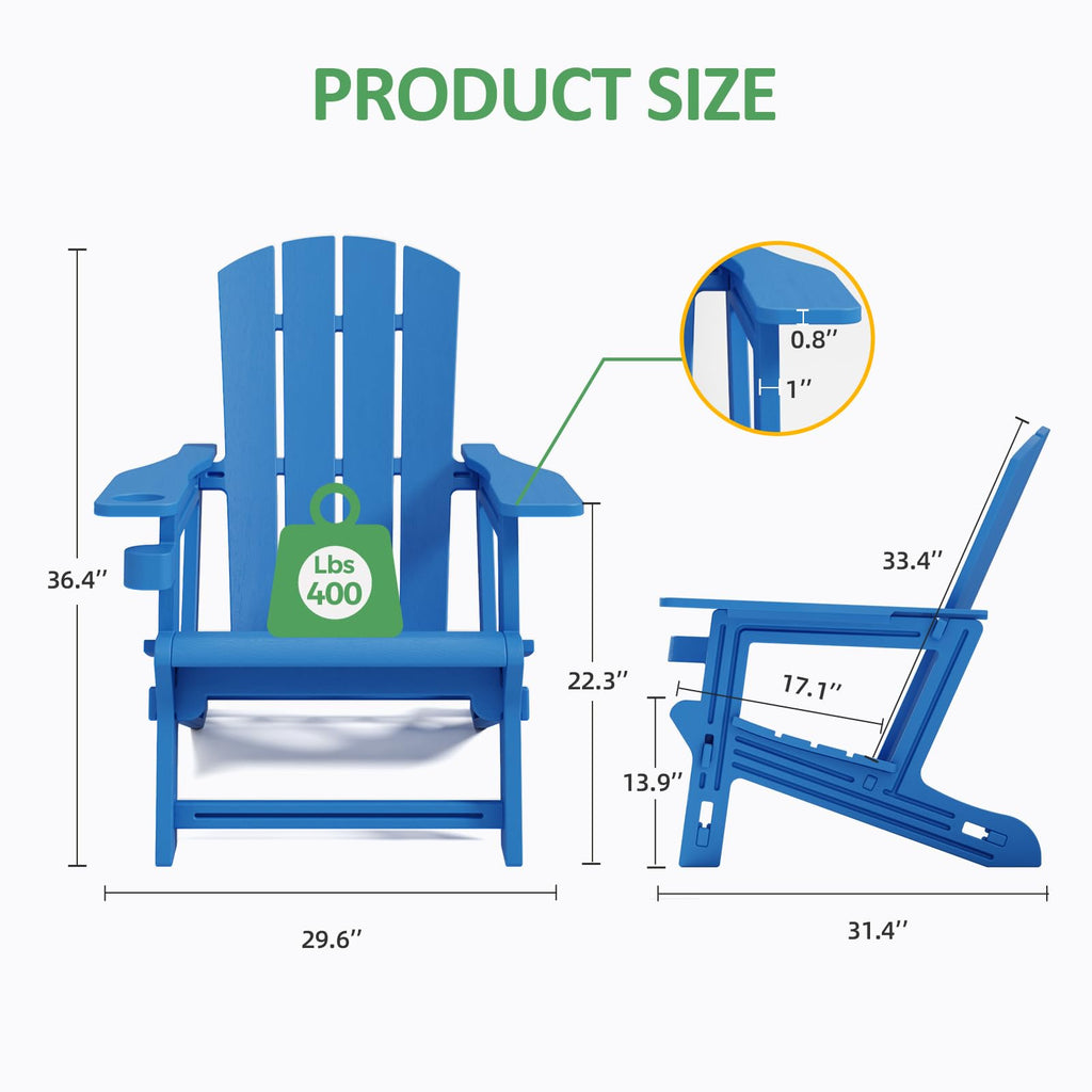 Klein Blue Plastic Adirondack Chairs Set of 2 with Cup Holder Y436