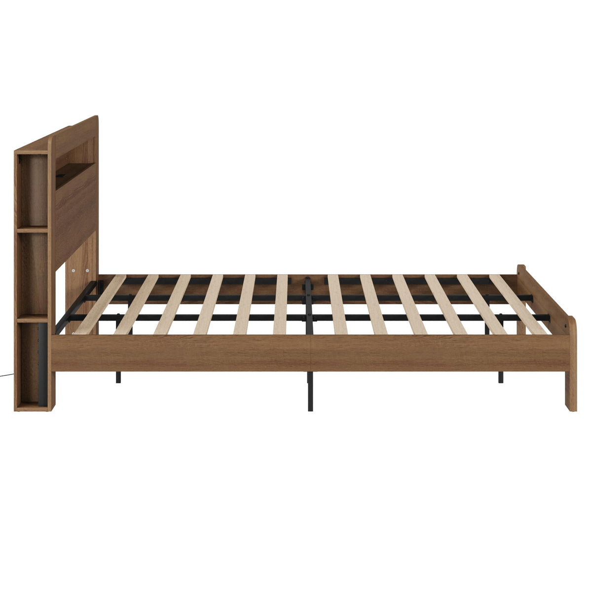 King Walnut Storage Bed Frame with LED Lights R131009