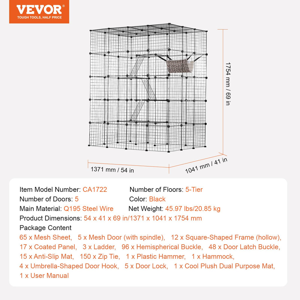 4-Tier Metal Wire Cat Cage with Hammock Ramp B6664