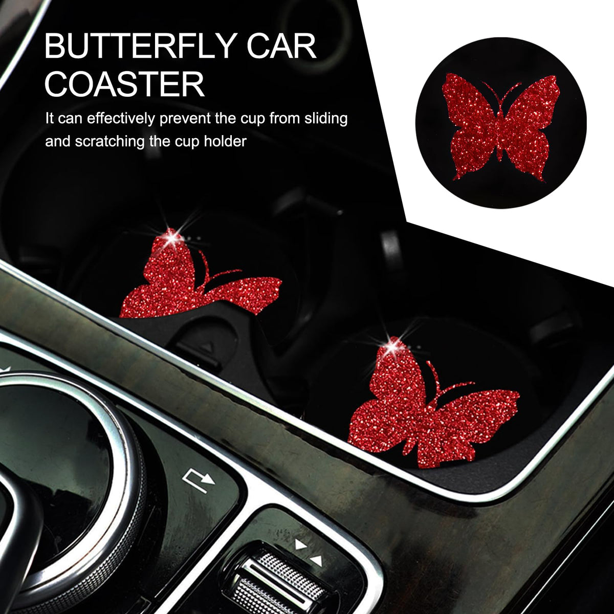 2 PCS Bling Rhinestone Non-Slip Car Coaster S83996