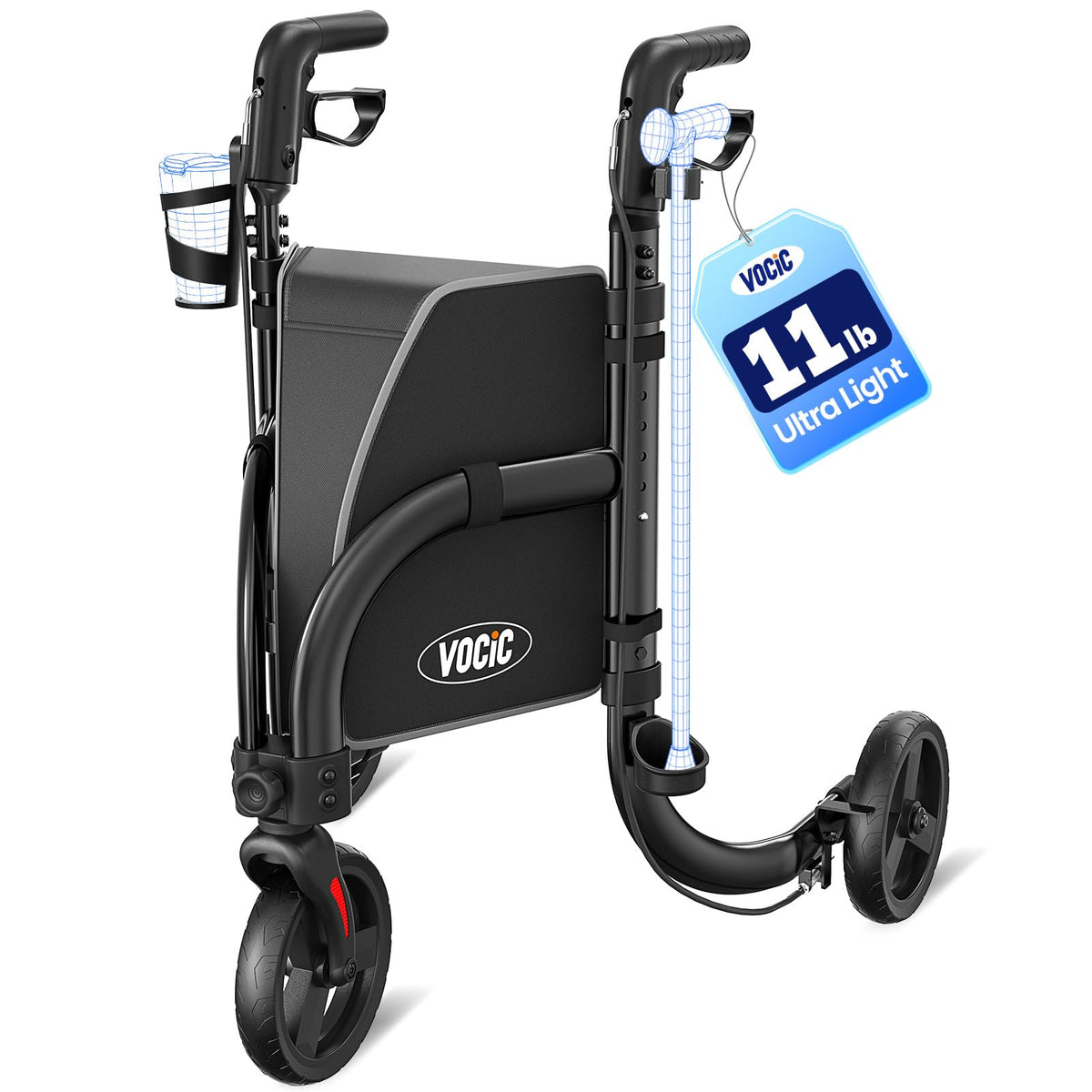3 Wheel Foldable Rollator with 8" All Terrain Tires R3781