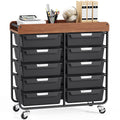 10 Drawer Rolling Storage Cart with Wooden Tabletop K587