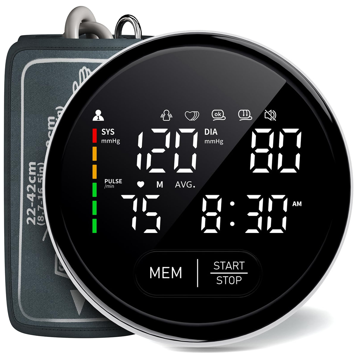 Blood Pressure Monitor Upper Arm Adjustable Cuff Voice Broadcast Large Backlit Display 240 Sets Memory M7722