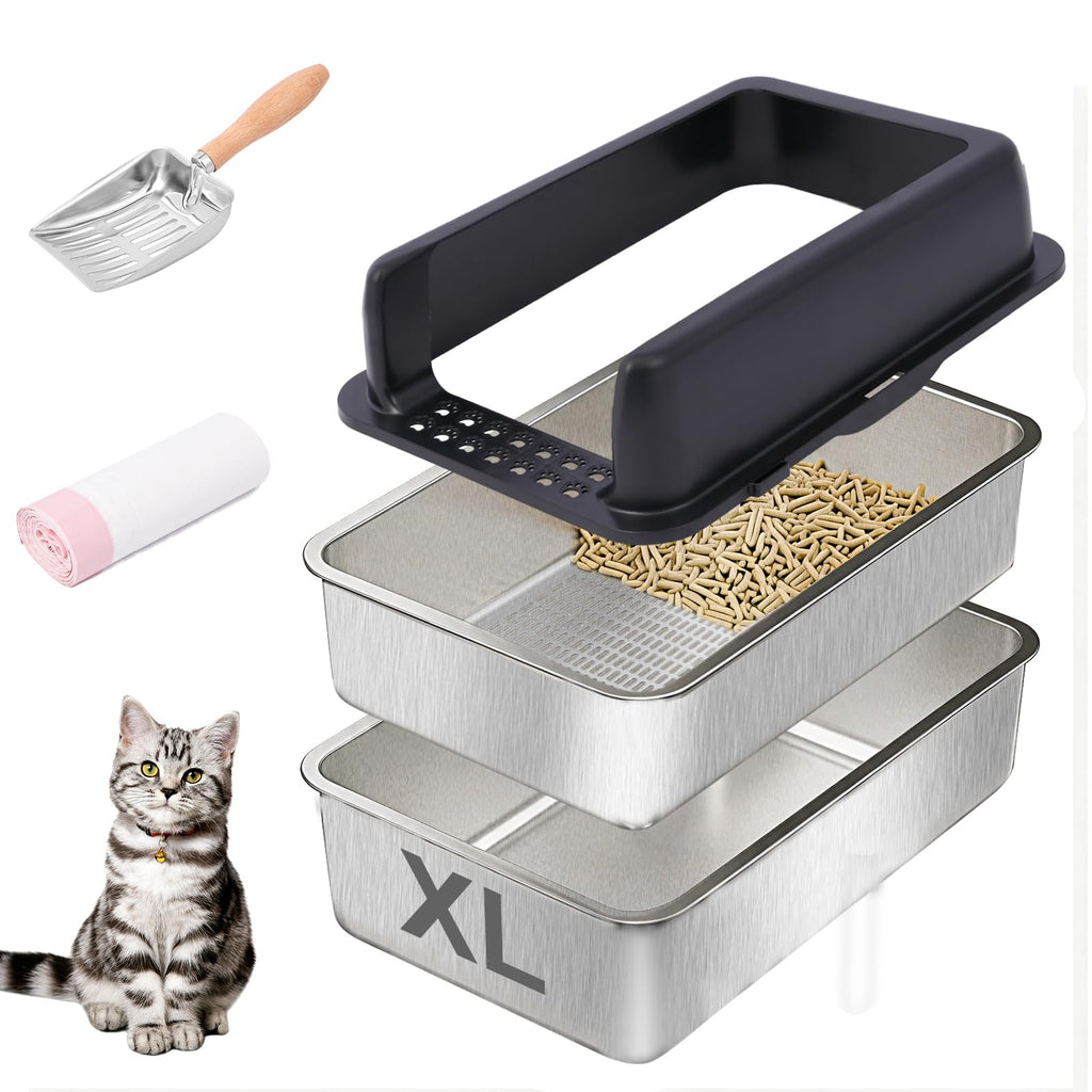 Stainless Steel Sifting Litter Box with Lid F331845