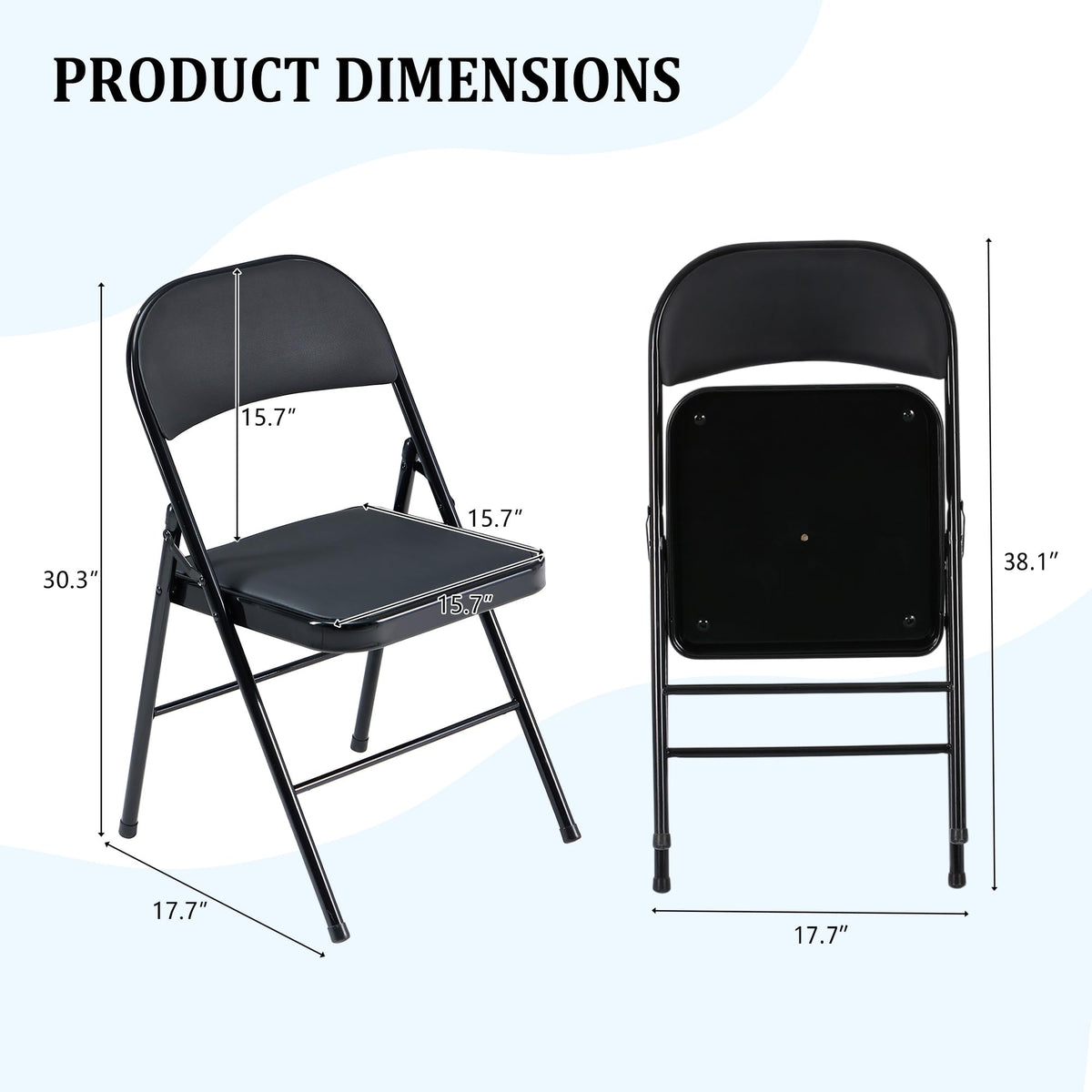 Black Folding Chairs 10-Pack Padded Heavy Duty Steel Frame D9388