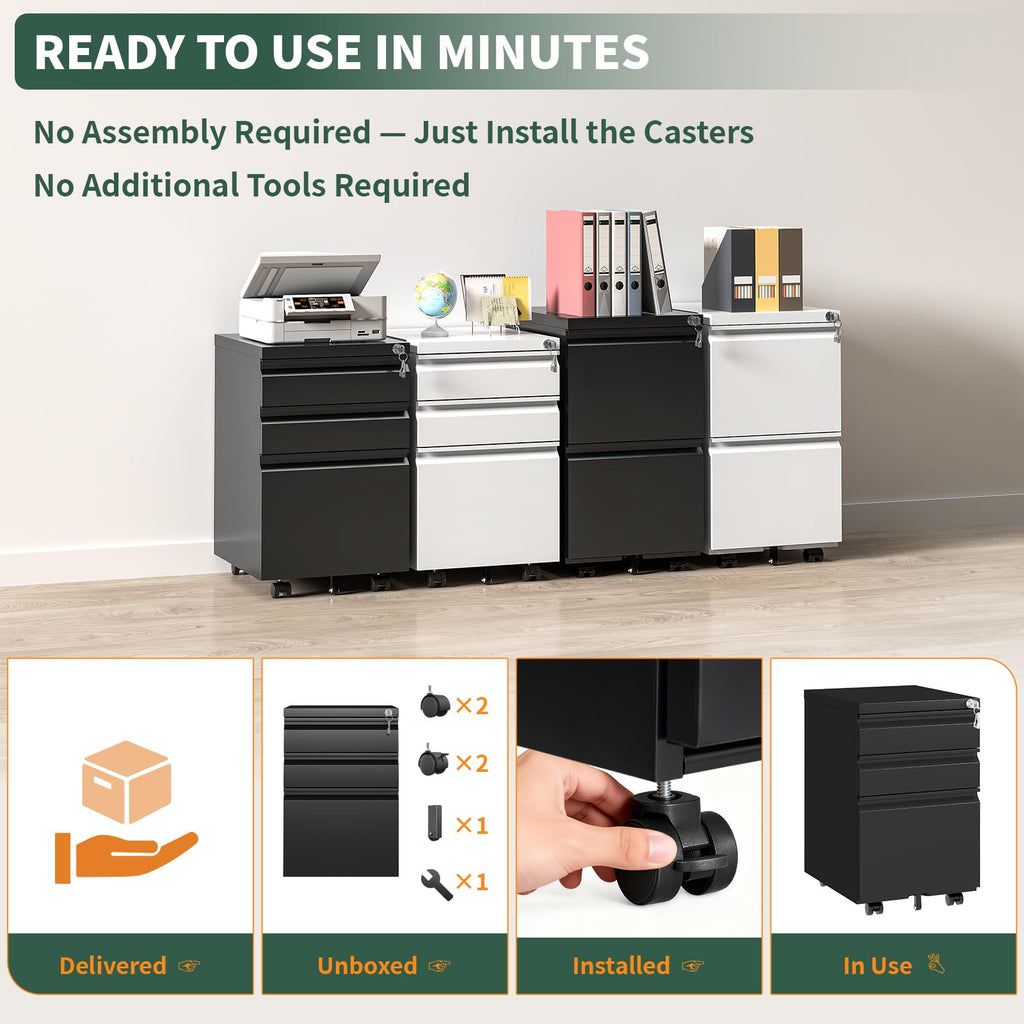 3 Drawer Black Steel File Cabinet with Lock V25970