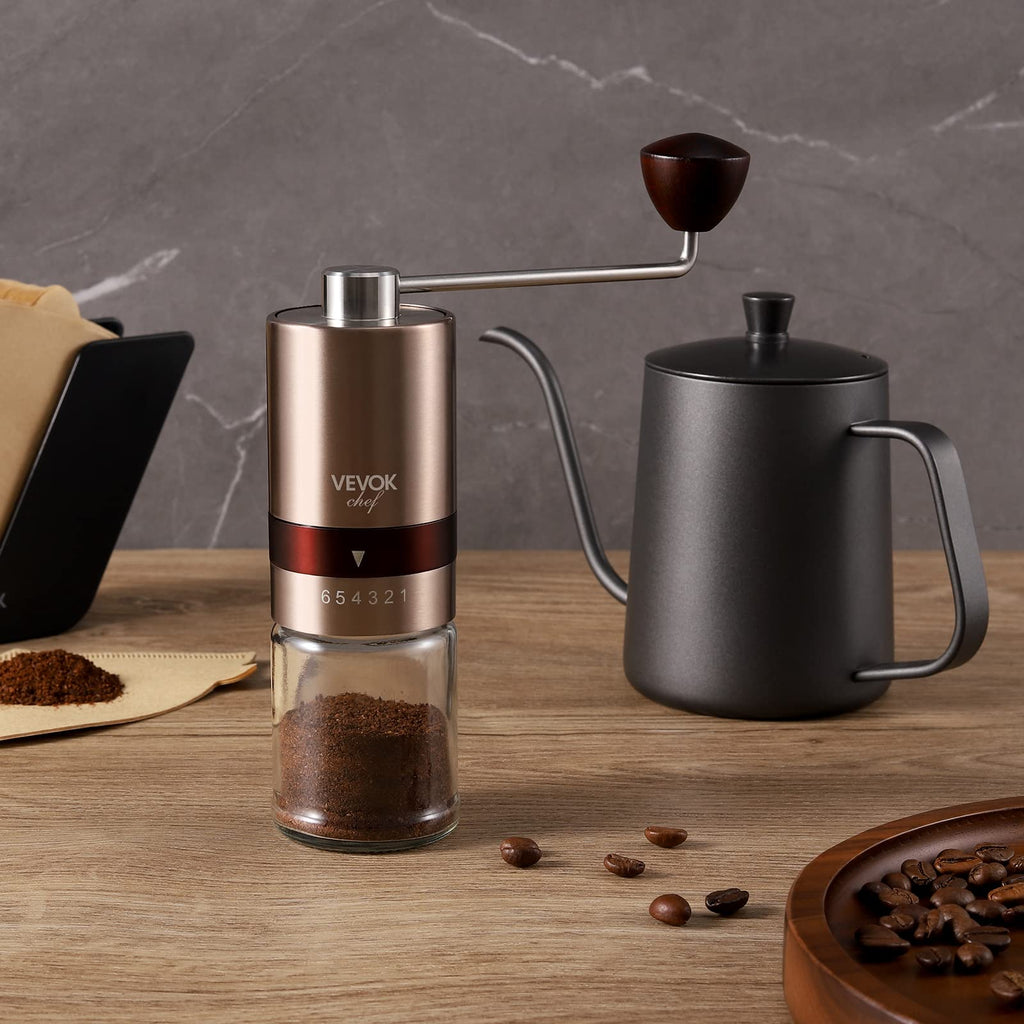 Gold Manual Stainless Steel Burr Coffee Grinder with Portable Bag U659032