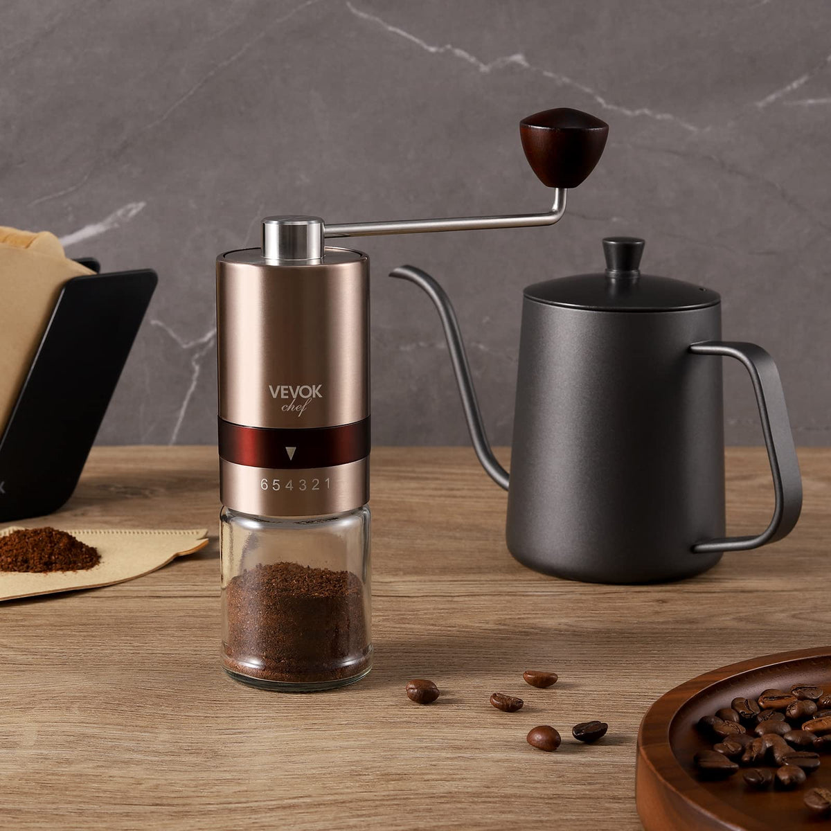 Gold Manual Stainless Steel Burr Coffee Grinder with Portable Bag U659032