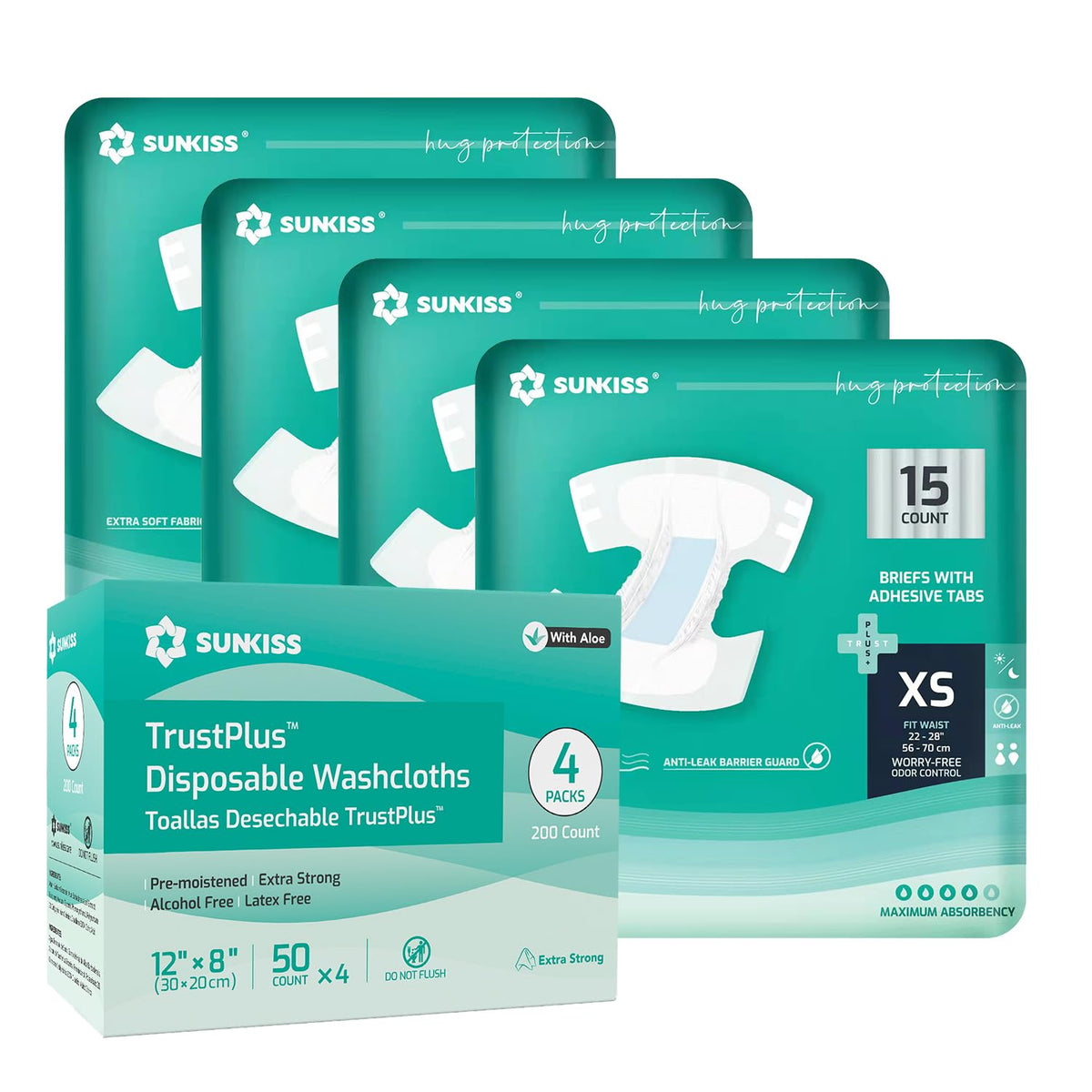 Adult Diapers XSmall 60 Count & Wet Wipes 200 Count V87986