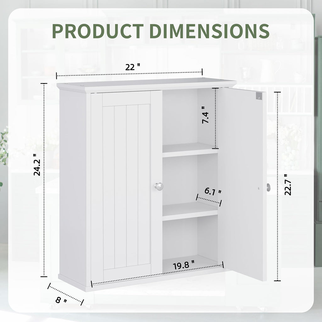 White Wall Mount Bathroom Cabinet with 2 Doors V606