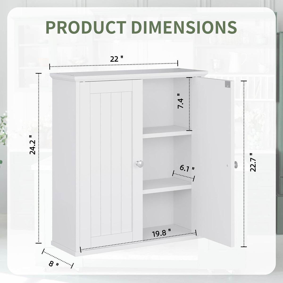 White Wall Mount Bathroom Cabinet with 2 Doors V606