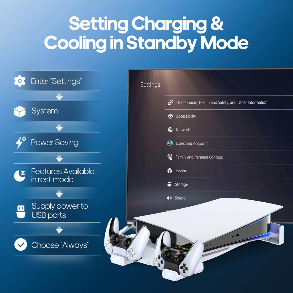 PS5 Horizontal Stand and Cooling Station with Controller Charging Station C872938