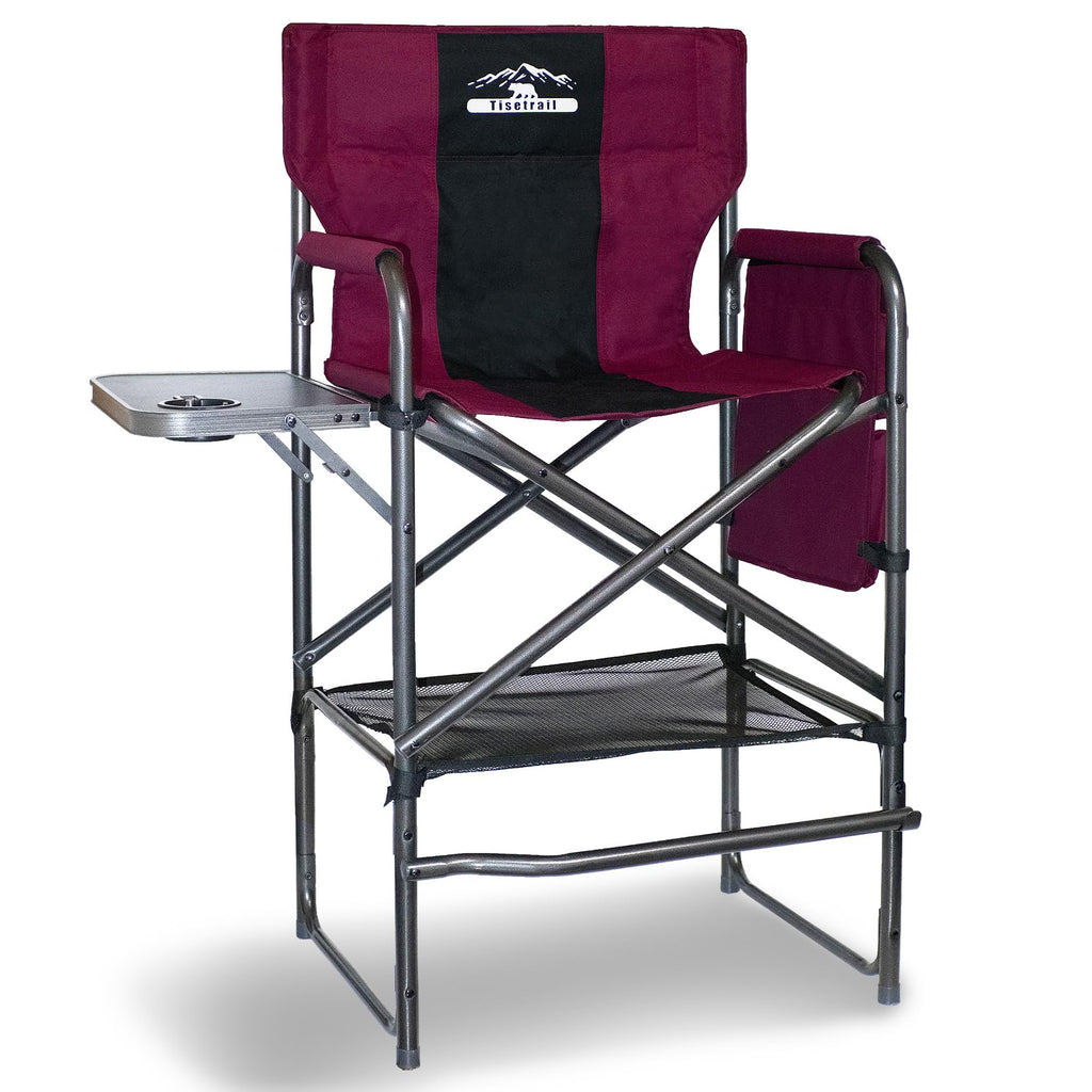 Wine Red Black Bar Height Folding Chair with Side Table Q16308
