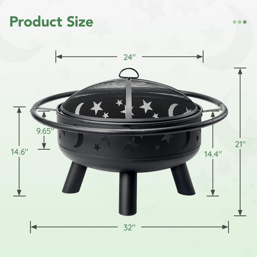 32 Inch Round Metal Wood Burning Fire Pit with Mesh Cover K61238