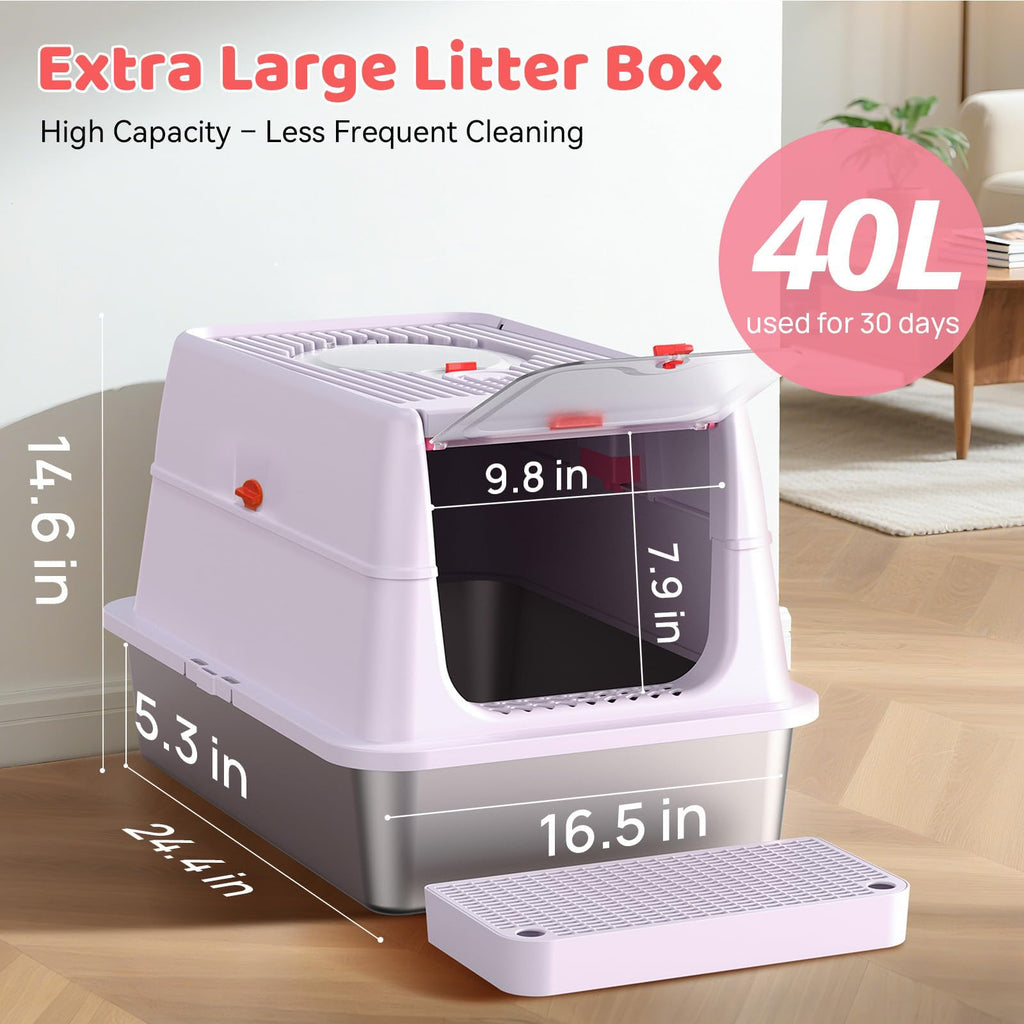 XL Stainless Steel Cat Litter Box with Lid W86488