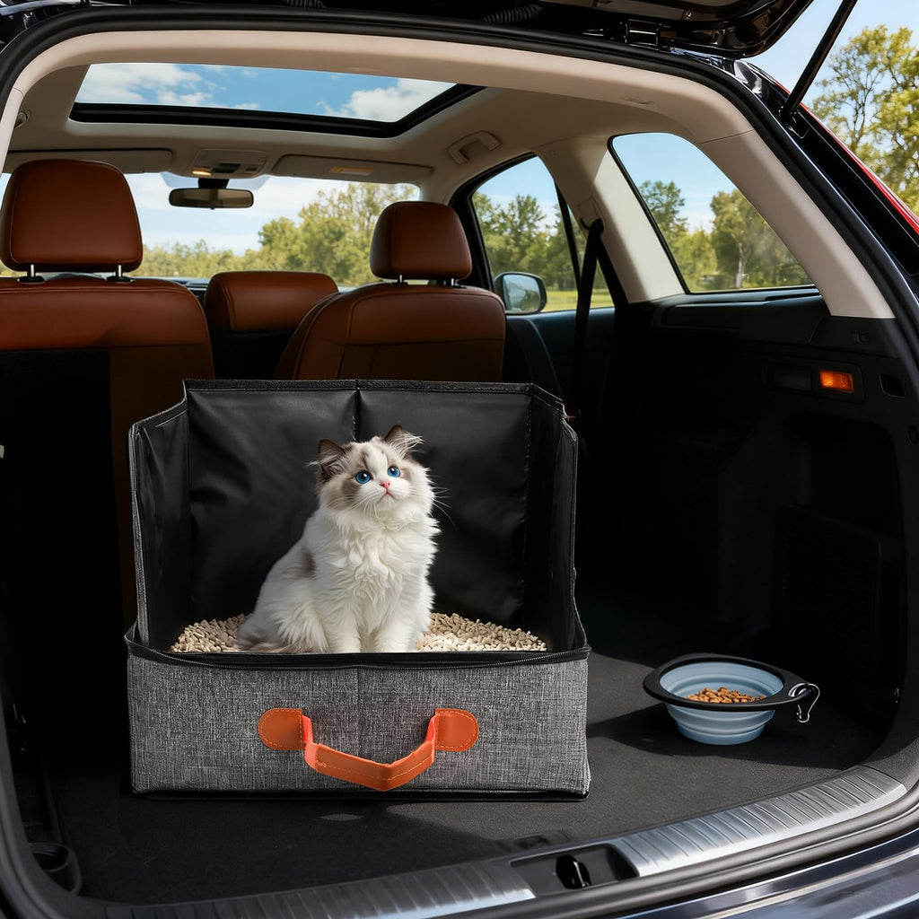 Portable Foldable Cat Litter Box with Lid & Scoop & Bowl O3979