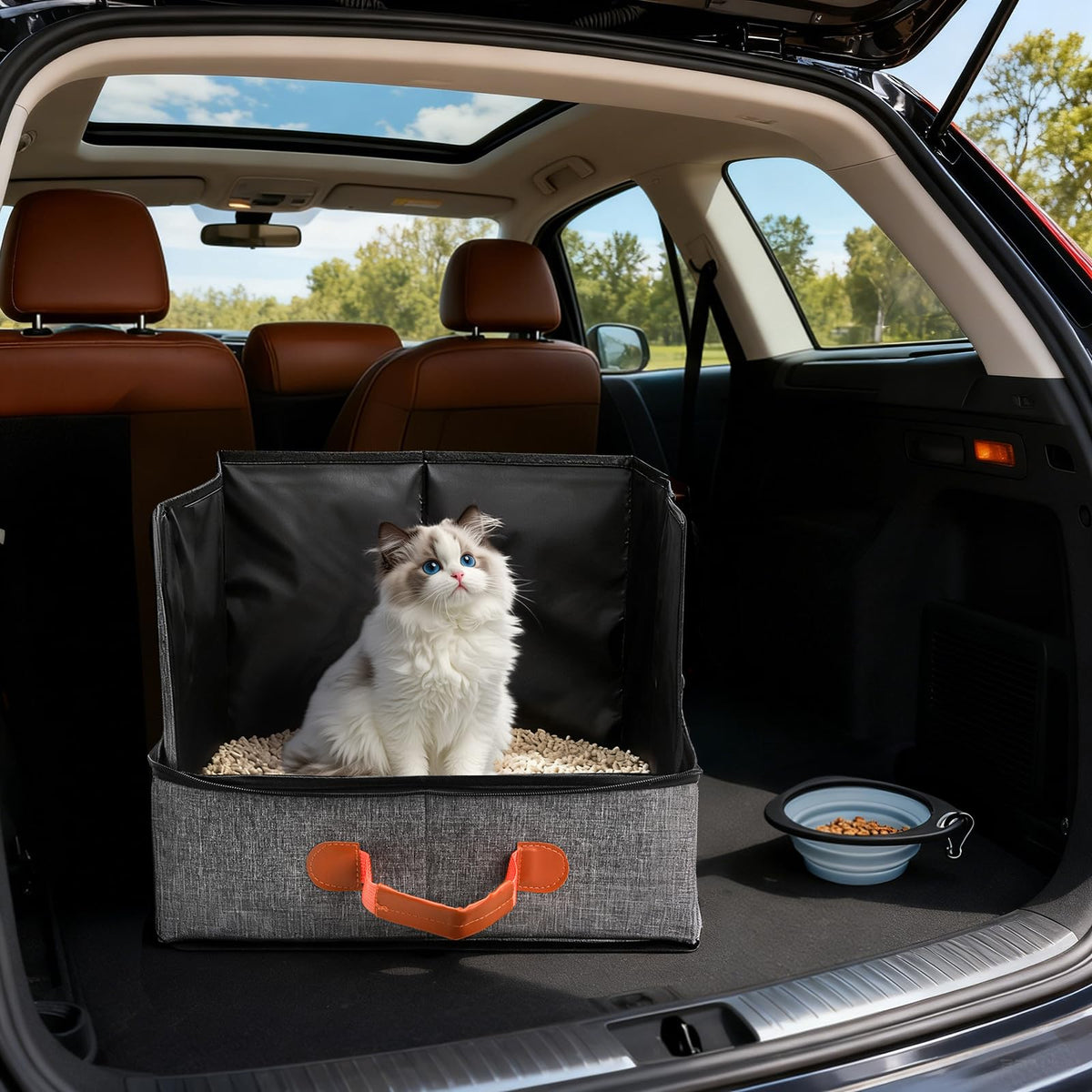 Portable Foldable Cat Litter Box with Lid & Scoop & Bowl O3979