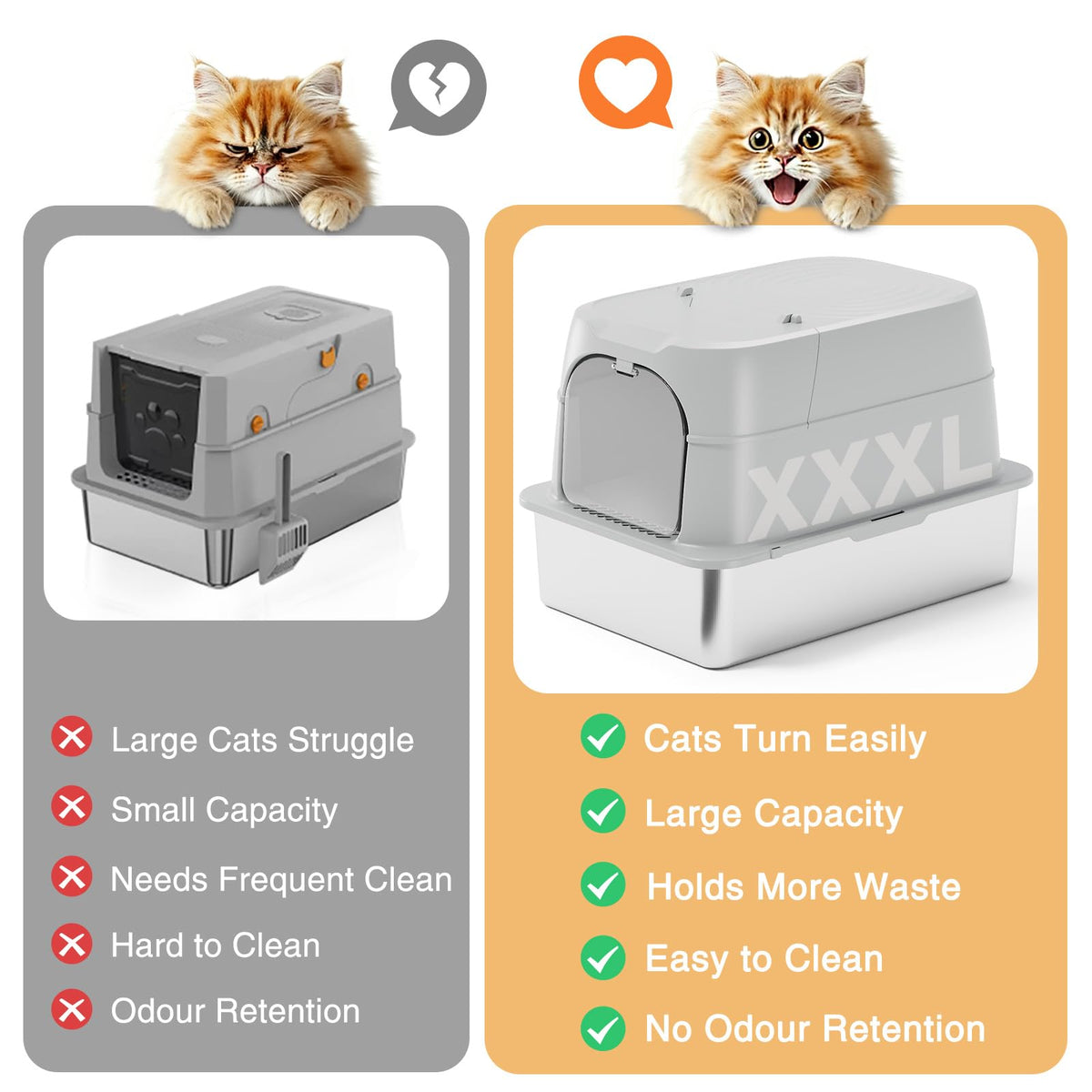 XXXL Stainless Steel Cat Litter Box with Lid S639384